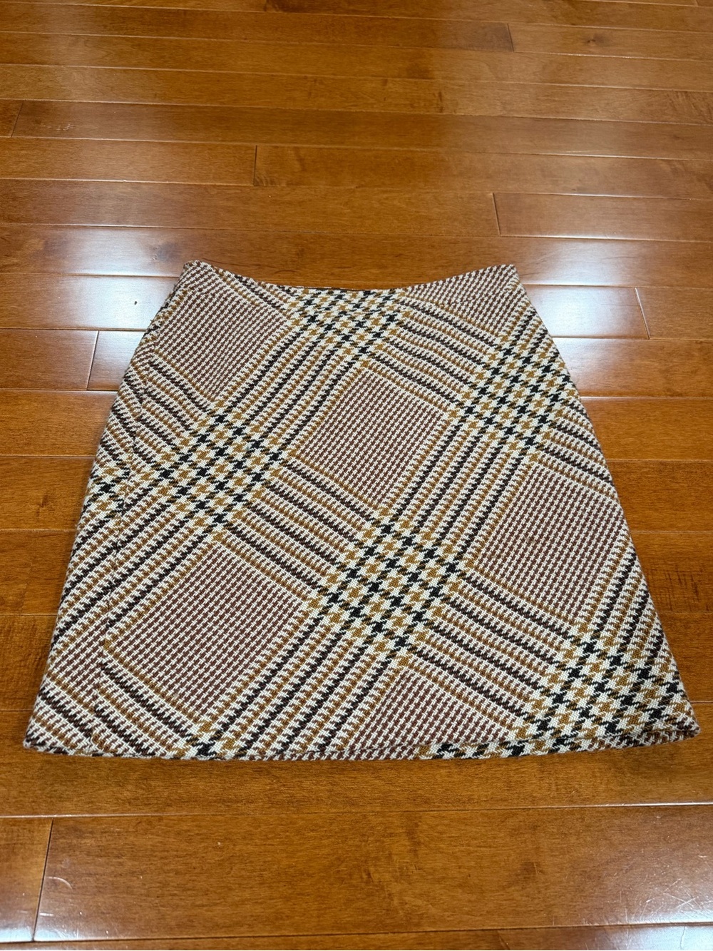 Tory Burch Brown Tan Plaid Wool Blend Skirt Sz. 10 - Picture 2 of 6